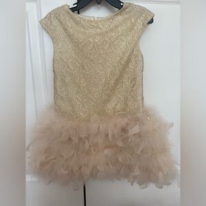 Girls Gold/Cream Feathered Halabaloo Dress size 3t